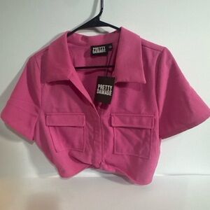 NWT Pretty Damage Hot Pink Bratz Barbiecore y2k street wear collared crop top